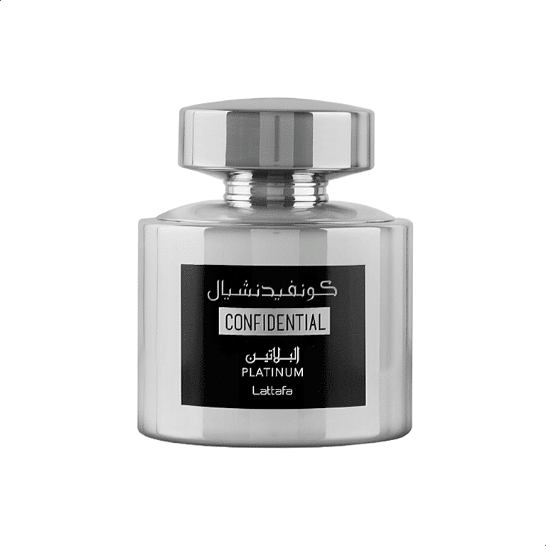 Picture of a perfume bottle of"Lattafa Confidential Platinum"